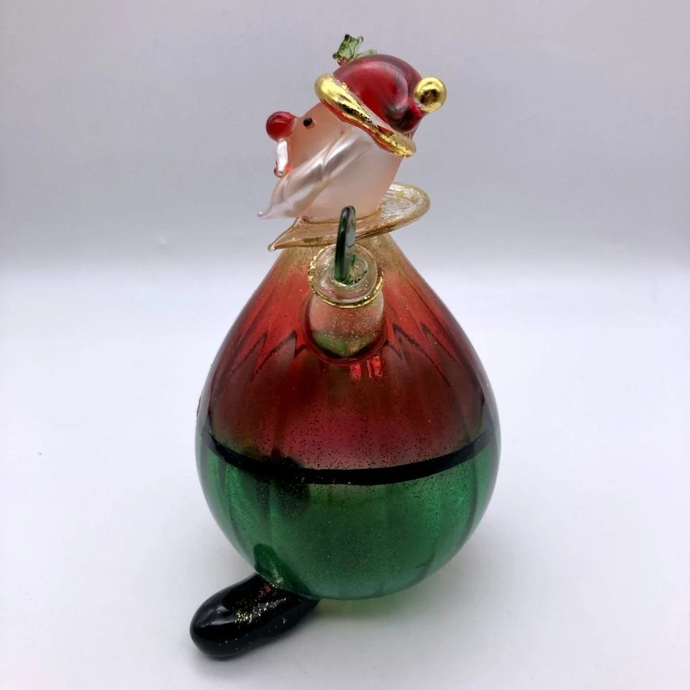 Vintage 1990's Hand Blown Glass Santa Figurine Pear Shaped Waving With Gift Fun
